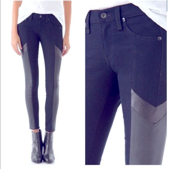 rag & bone The Grand Prix Motocross Leather Blue Black Jeans Size 25 NWOT - Picture 2 of 13